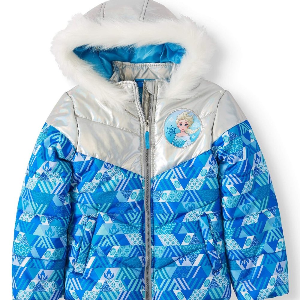 Toddler Girls Frozen Puffy Ski Jacket 2T Puffer Ski Coat Faux Fur Trim